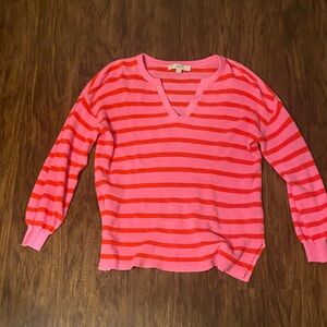 LOFT Vibrant Striped V-Neck Sweater